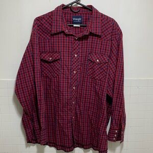 Wrangler Western Shirt Red and Blue Plaid Shirt